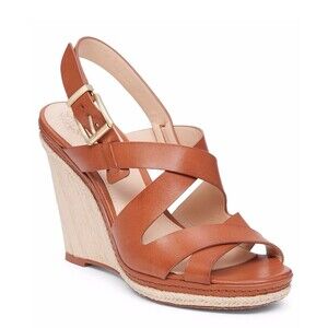 Vince Camuto Maben Espadrille Brown Leather Strappy Wedge Heel  Size 10